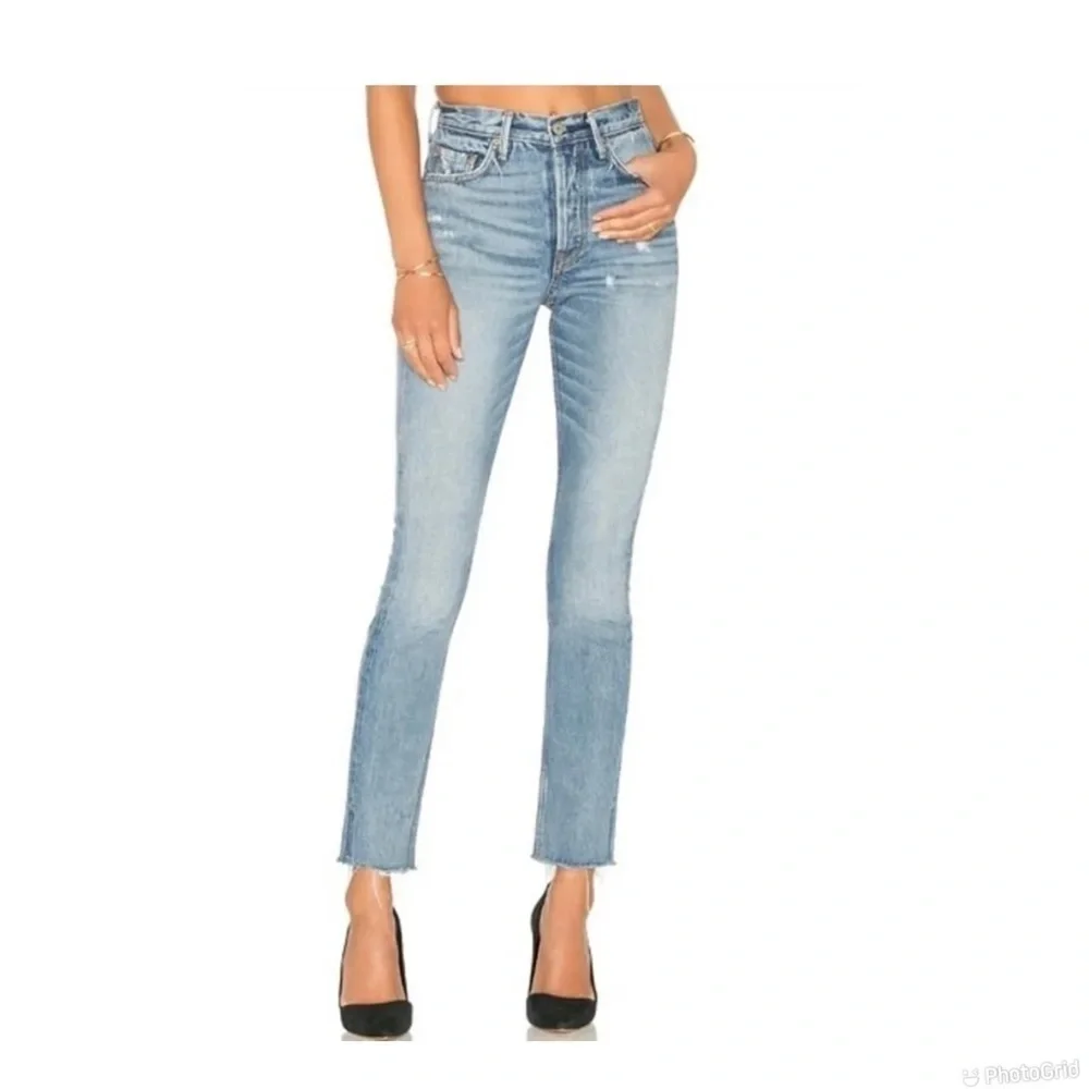 GRLFRND Karolina Button Fly High Rise Straight Leg Raw Hem Jeans